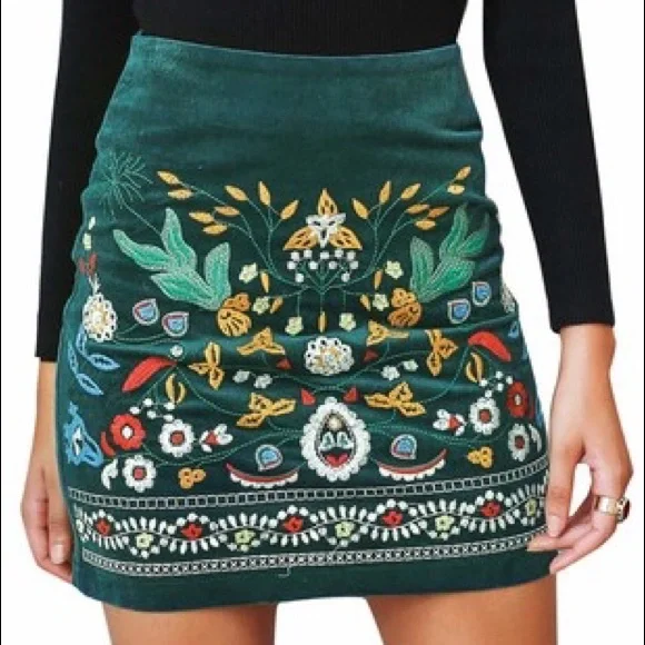 NWT SIMPLEE Embroidered Corduroy High Waist Skirt XL - Picture 11 of 14